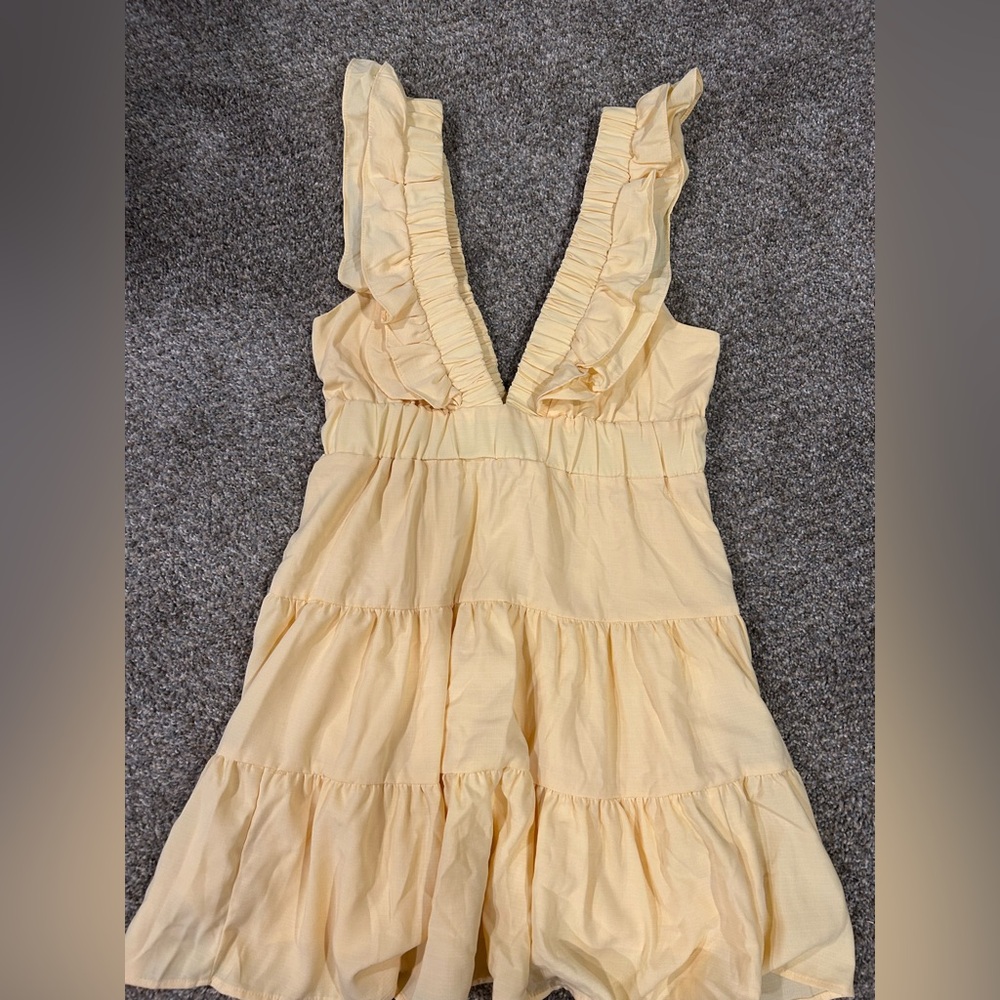 Ruffled V-Neck Yellow Dress